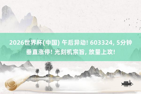2026世界杯(中國) 午后異動! 603324， 5分鐘垂直漲停! 光刻機宗旨， 放量上攻!